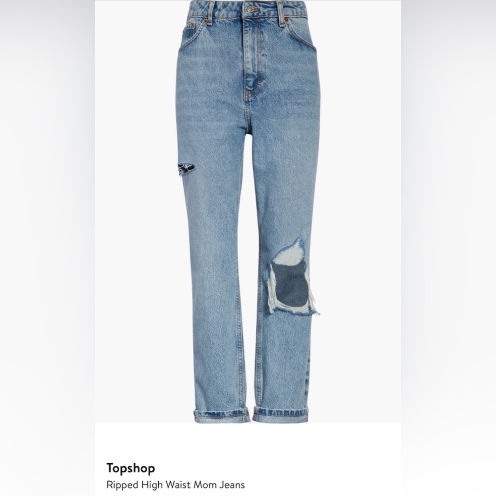 Topshop Ripped High Rise Mom Jeans - Picture 2 of 7